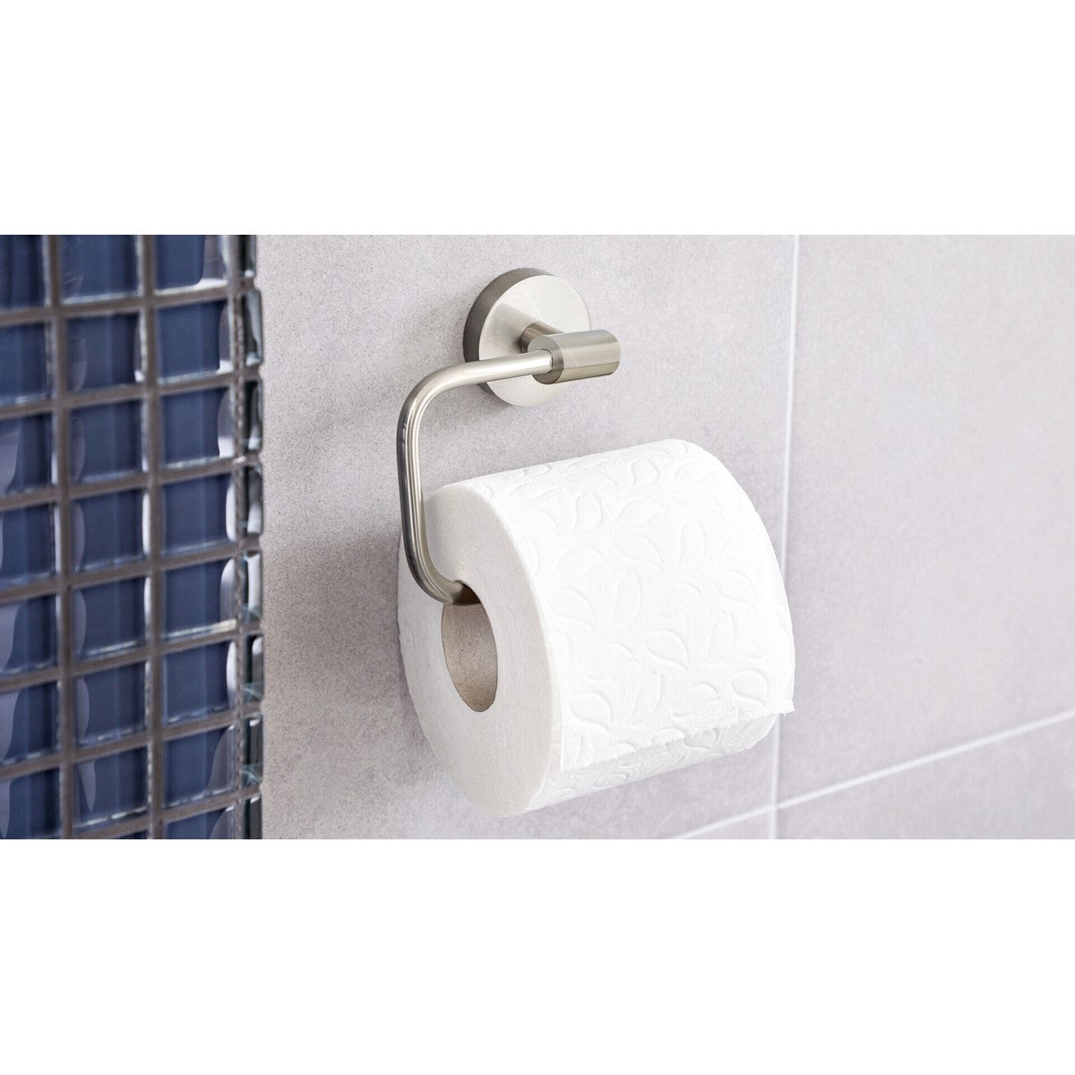 tesa® Nooblesse Toilettenpapierhalter ohne Deckel, Edelstahloptik, inkl. Klebelösung