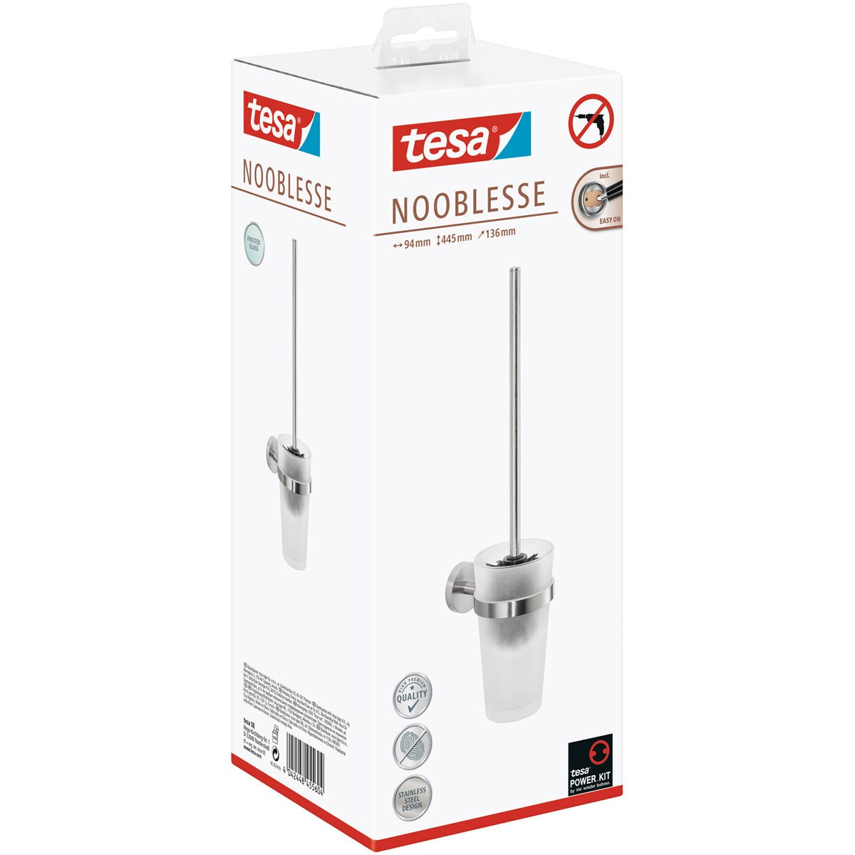 tesa® Nooblesse Toilettenbürste, Edelstahloptik, inkl. Klebelösung