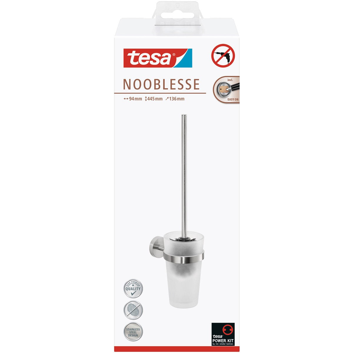 tesa® Nooblesse Toilettenbürste, Edelstahloptik, inkl. Klebelösung
