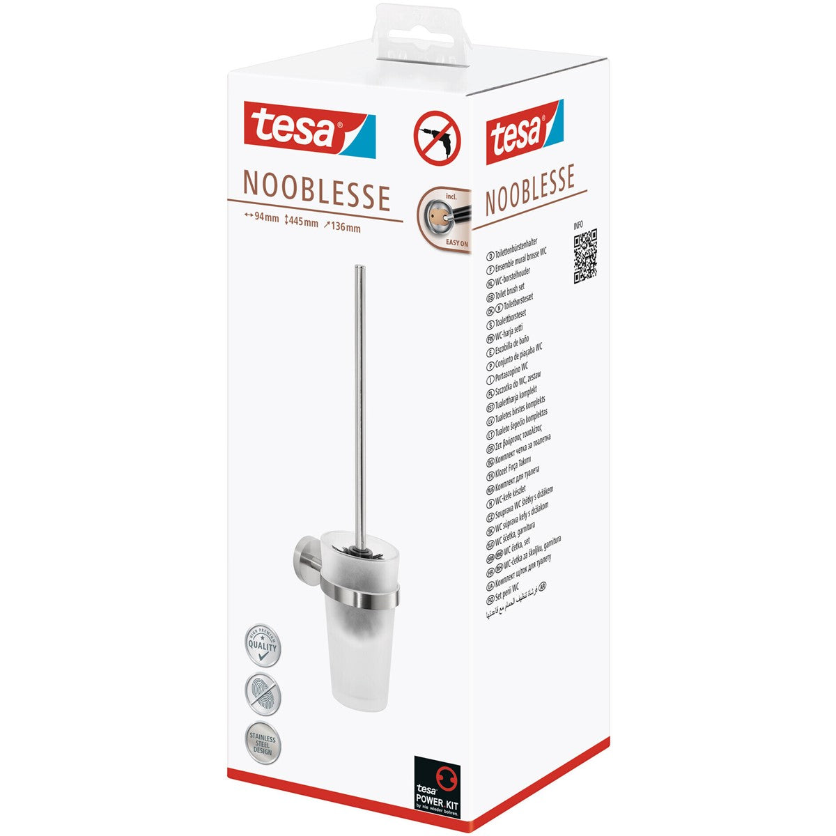 tesa® Nooblesse Toilettenbürste, Edelstahloptik, inkl. Klebelösung