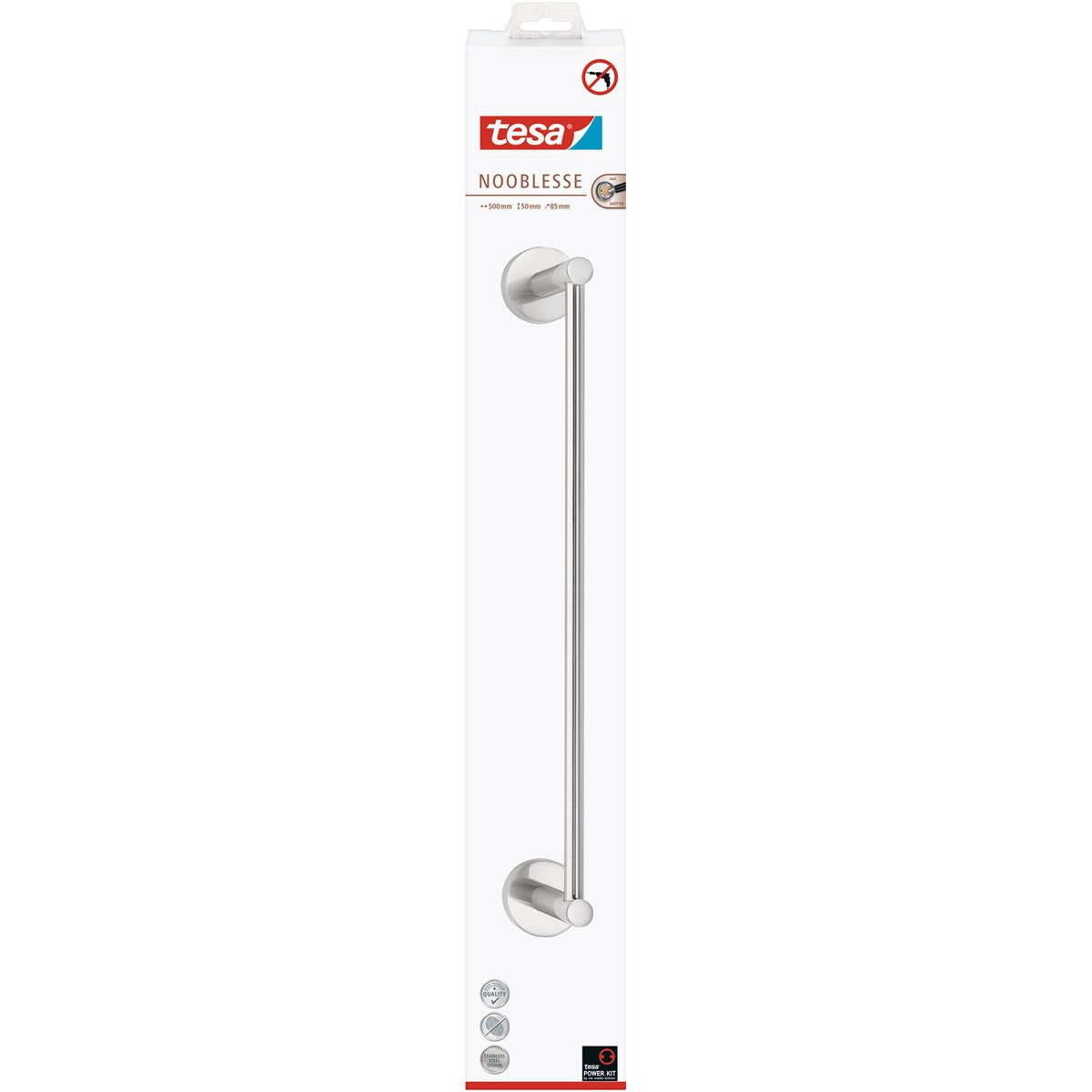 tesa® Nooblesse Handtuchring, Edelstahloptik, inkl. Klebelösung