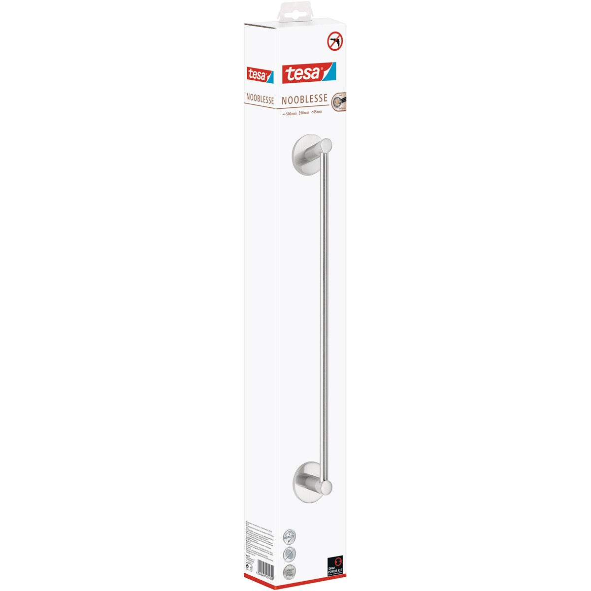 tesa® Nooblesse Handtuchring, Edelstahloptik, inkl. Klebelösung