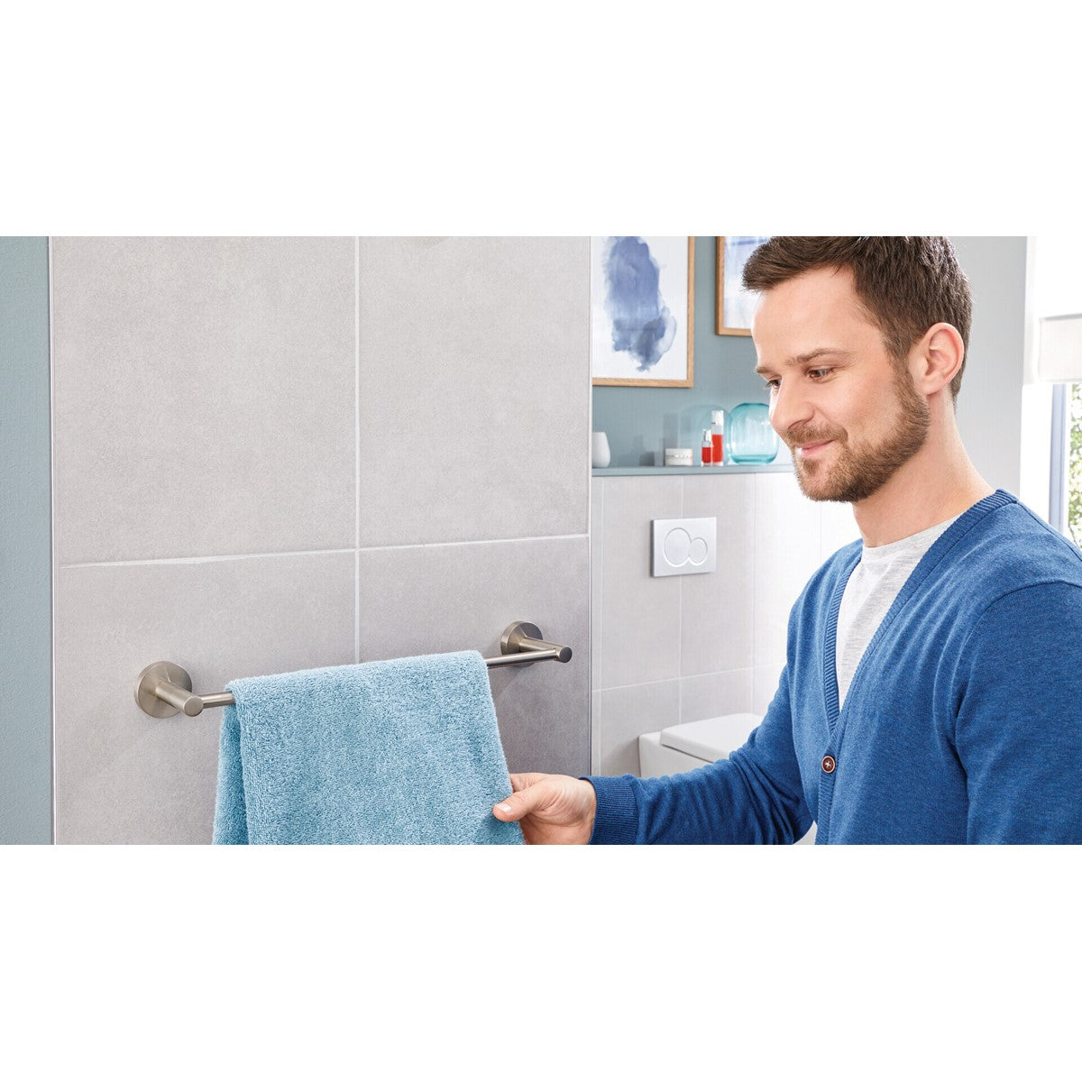 tesa® Nooblesse Handtuchring, Edelstahloptik, inkl. Klebelösung
