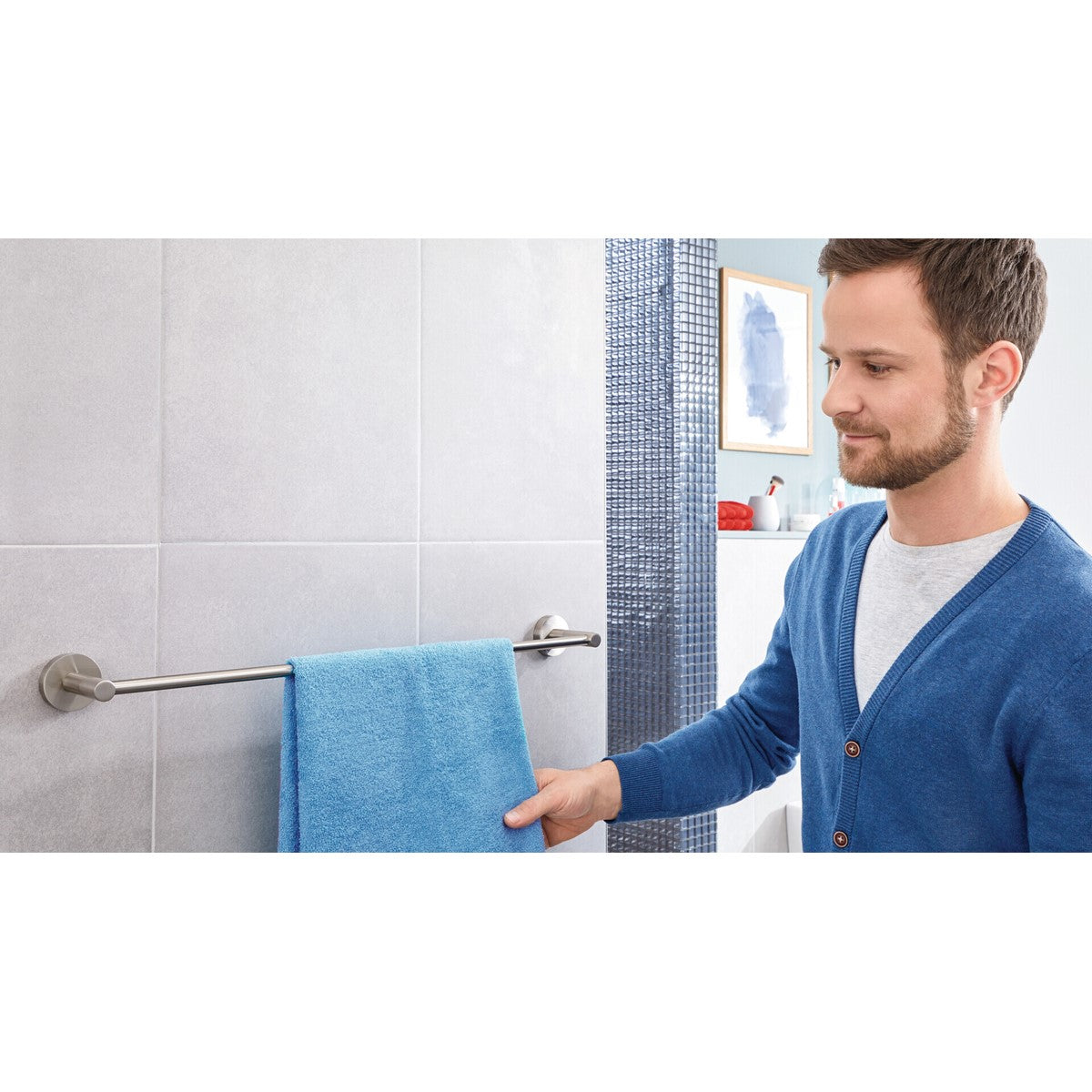 tesa® Nooblesse Handtuchhalter 600cm, Edelstahloptik, inkl. Klebelösung