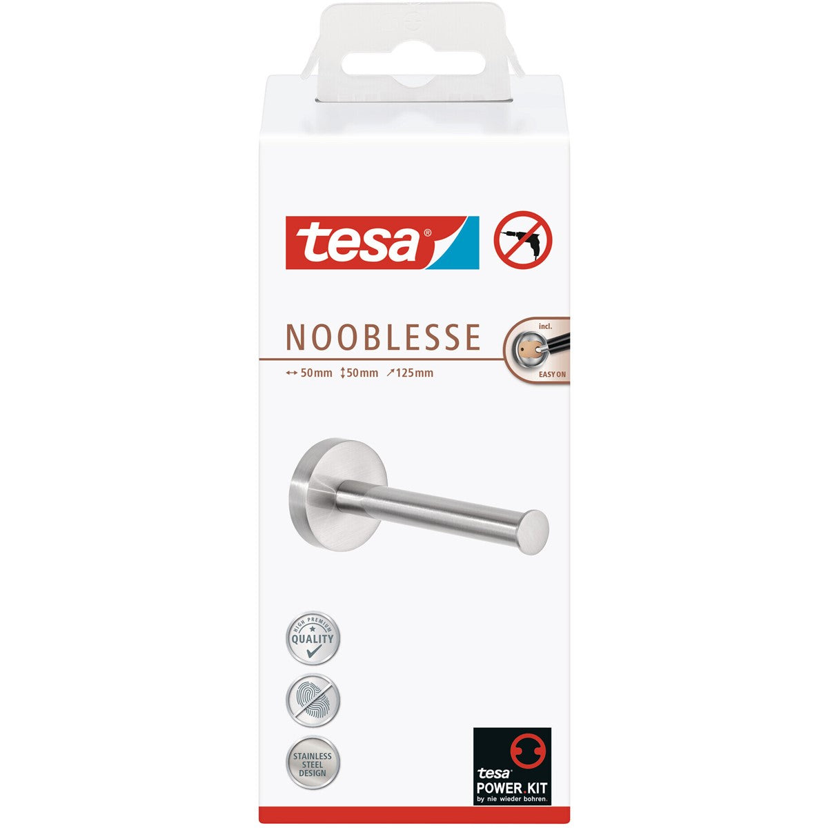 tesa® Nooblesse Ersatzrollenhalter, Edelstahloptik, inkl. Klebelösung
