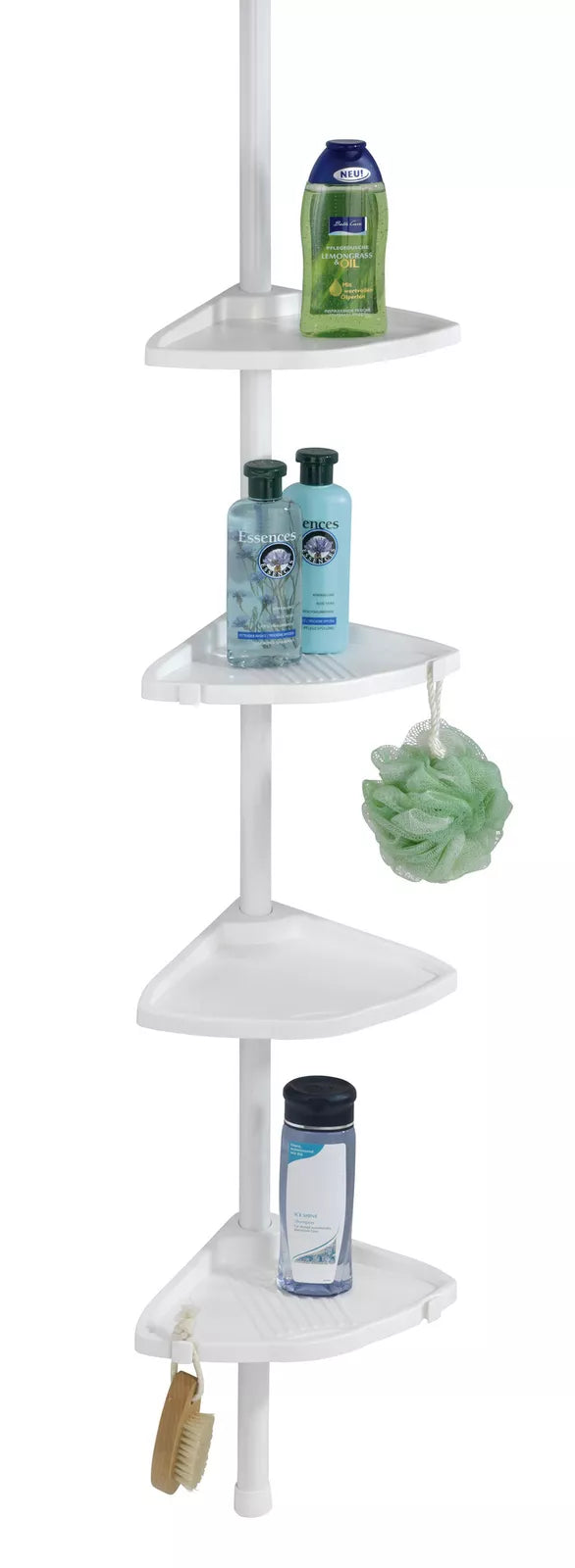 WENKO Teleskop Regal Eck Regal Dusche Ecke mit 4 Ablagen Bad Compact Weiß Haken Art.