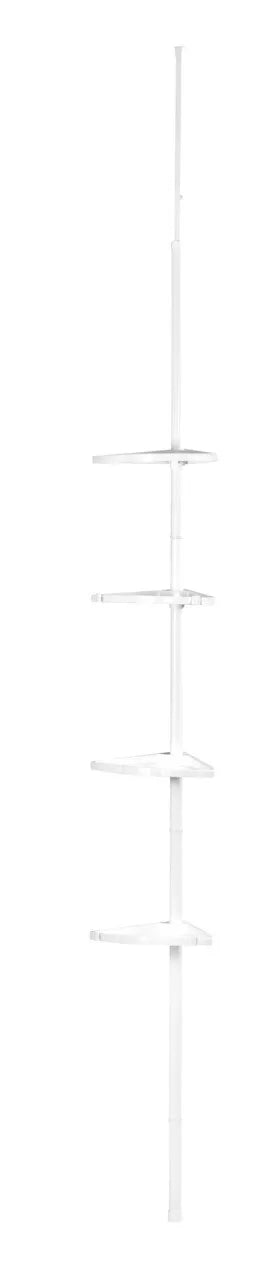 WENKO Teleskop Regal Eck Regal Dusche Ecke mit 4 Ablagen Bad Compact Weiß Haken Art.