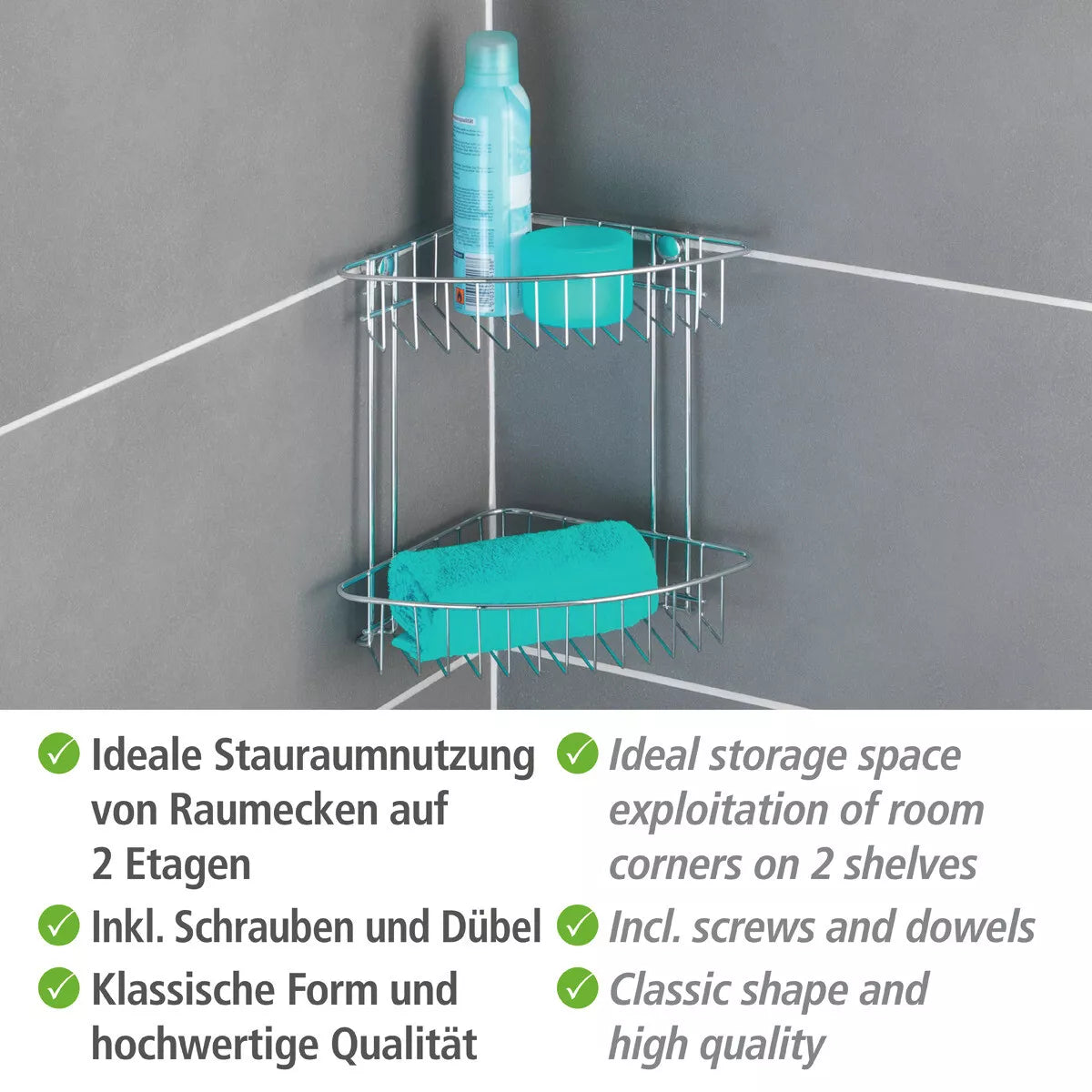 WENKO Eck Regal 2 Etagen Schraub- und Haftbefestigung Art. 20640100