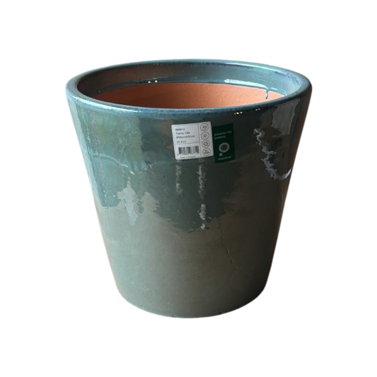 Pflanzgefäß Terracotta Einzelstück Serie Green Glace 30x33 cm mit Wasserablauf