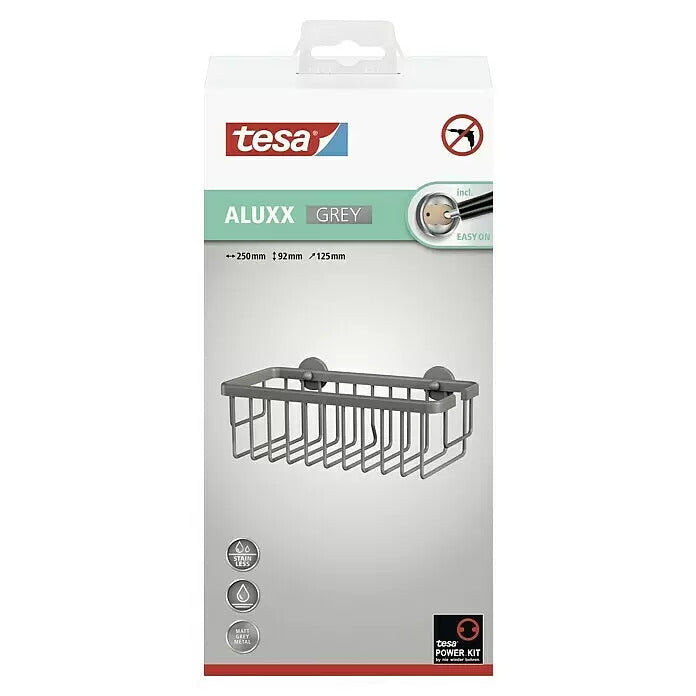 Tesa Aluxx Duschkorb 12,5 x 25 x 9,5 cm, Grau, Matt