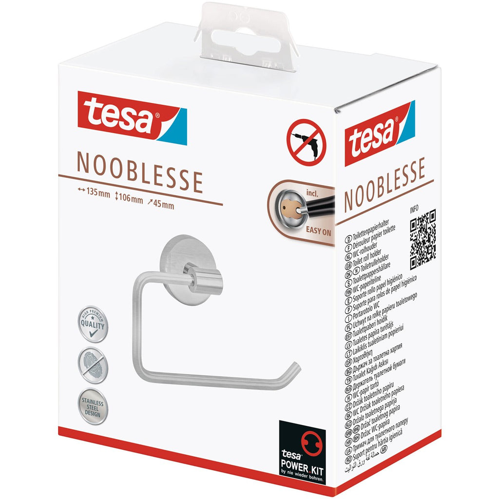 tesa® Nooblesse Toilettenpapierhalter ohne Deckel, Edelstahloptik, inkl. Klebelösung