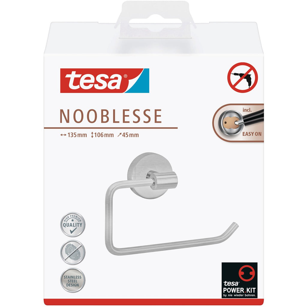 tesa® Nooblesse Toilettenpapierhalter ohne Deckel, Edelstahloptik, inkl. Klebelösung