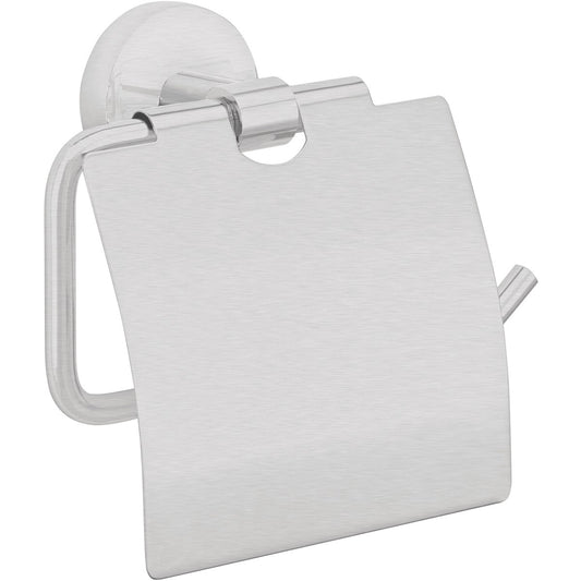 tesa® Nooblesse Toilettenpapierhalter mit Deckel, Edelstahloptik, inkl. Klebelösung