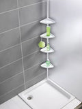 WENKO Teleskop Regal Eck Regal Dusche Ecke mit 4 Ablagen Bad Compact Weiß Haken Art.